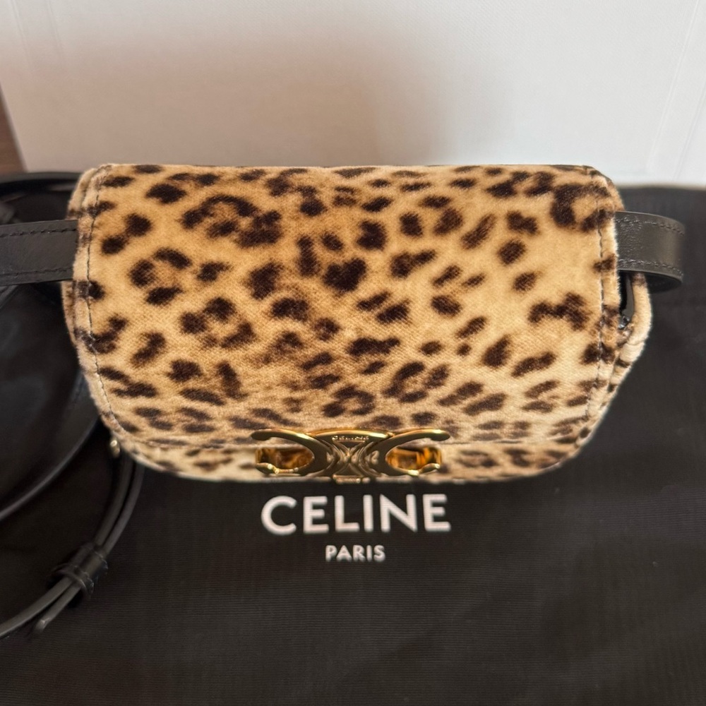 ❌SOLD❌CELINE Limited Edition Leopard Print Velvet Mini Claude Crossbody Bag - Picture 2 of 6